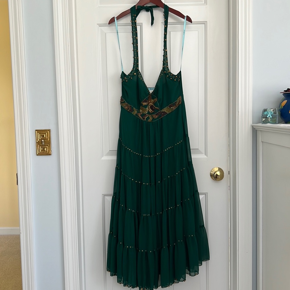 Green & Gold Marciano Guess Halter Top Maxi Dress